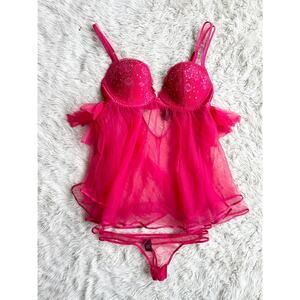 2012 Hot Pink Victoria’s Secret Babydoll Set 34C Small